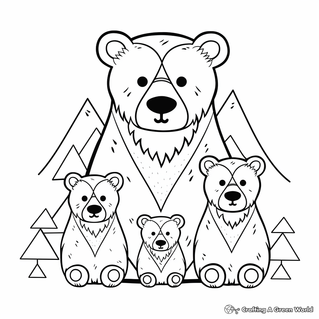 Stylized Bear Family Coloring Pages for Artistic Minds 1