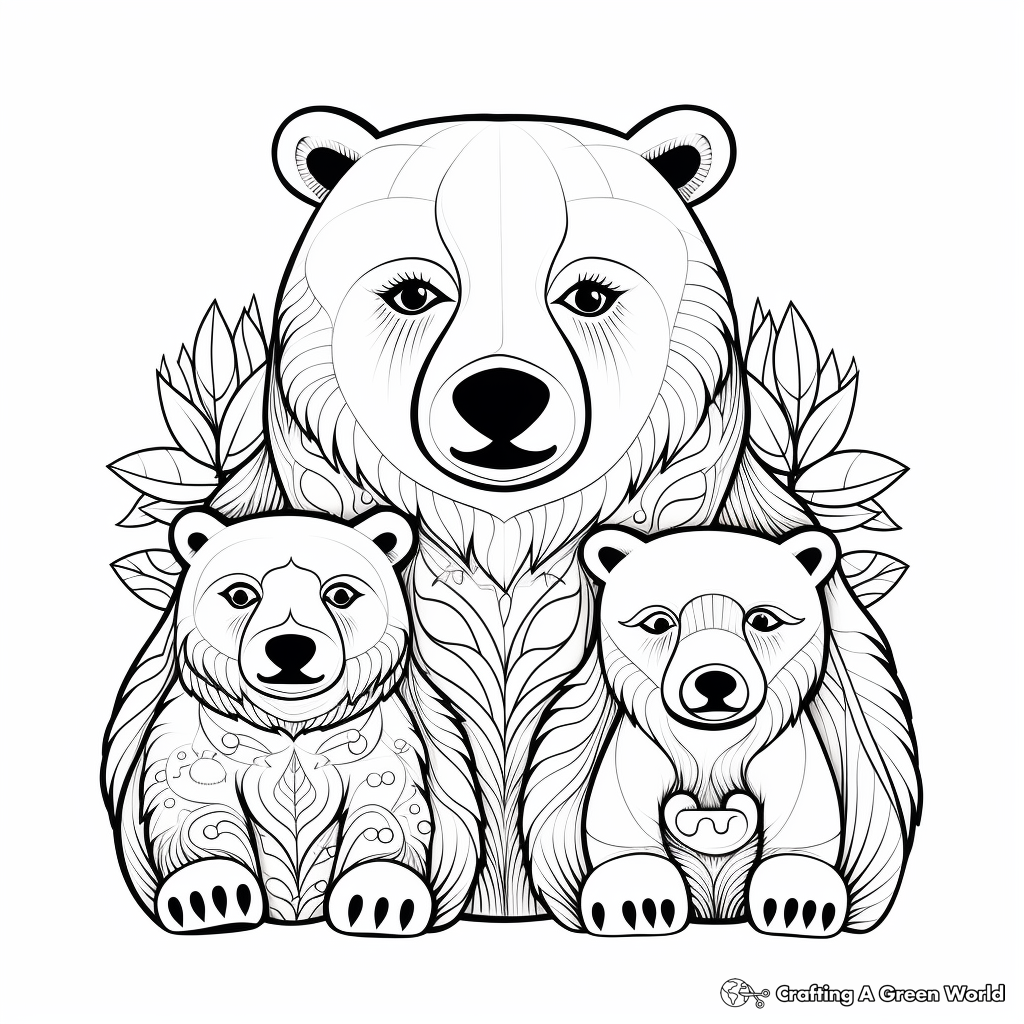 Stylized Bear Family Coloring Pages for Artistic Minds 3