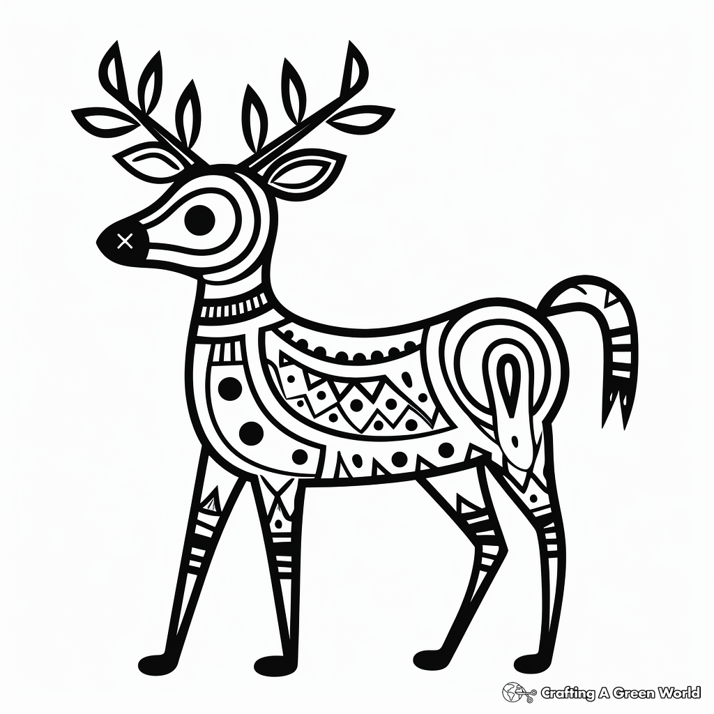 Stylized Folk Art Deer Coloring Pages 3