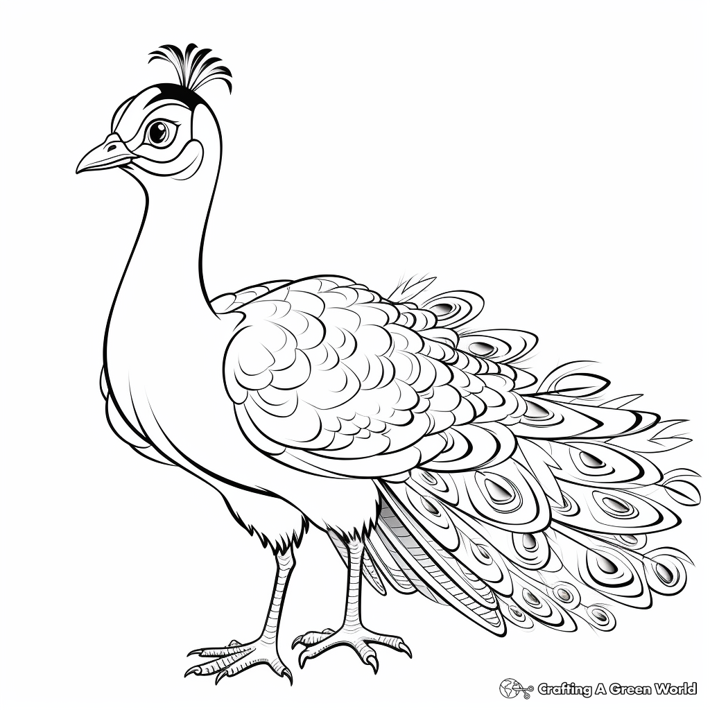 Stylized Peacock with Open Tail Coloring Pages 2