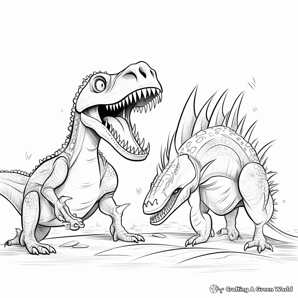 Stylized Spinosaurus vs T-Rex Coloring Pages for Adults 1