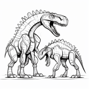 Stylized Spinosaurus vs T-Rex Coloring Pages for Adults 3