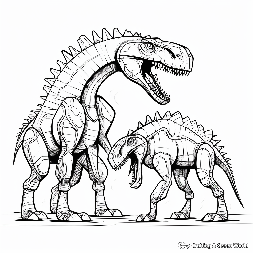 Stylized Spinosaurus vs T-Rex Coloring Pages for Adults 3