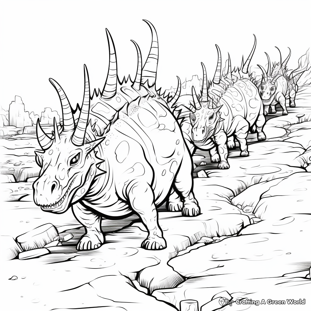 Styracosaurus Herd Migrating Coloring Pages 4
