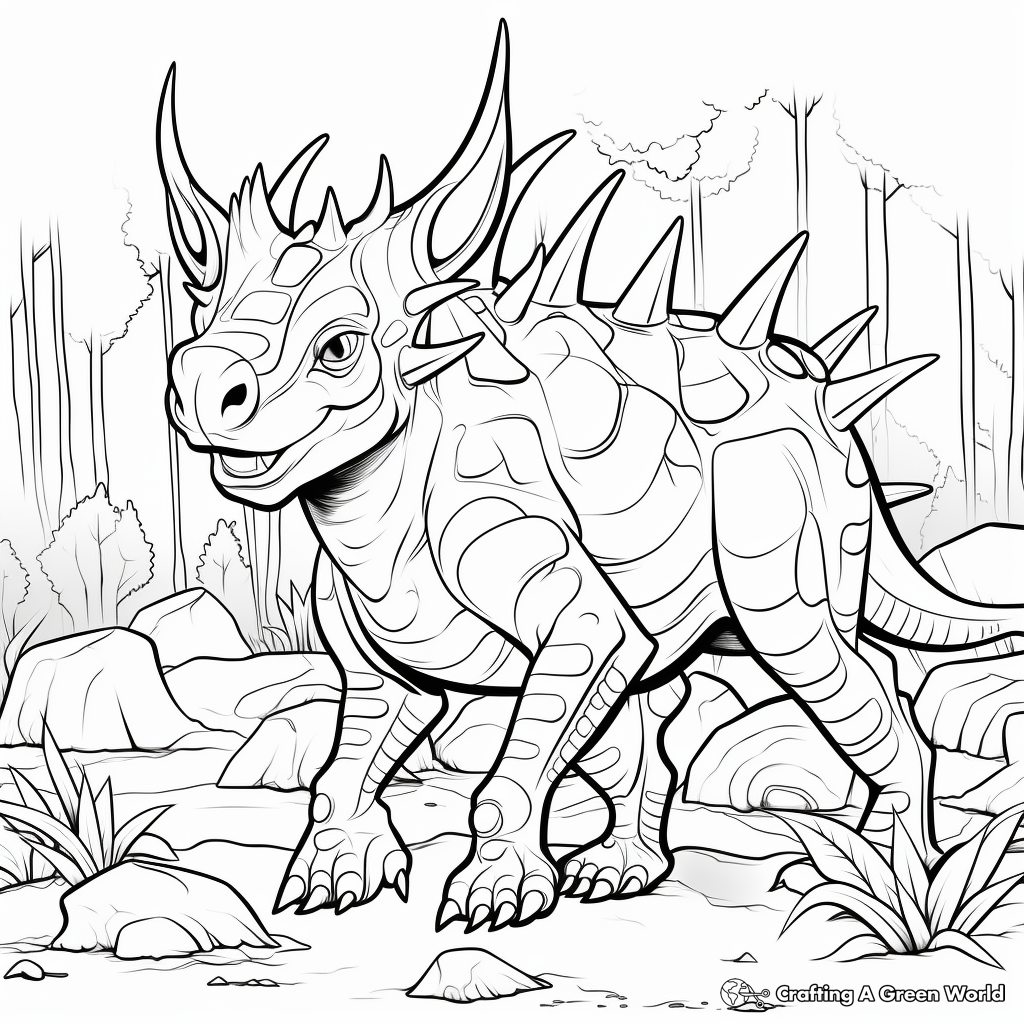 Styracosaurus in its Natural Habitat Coloring Pages 2