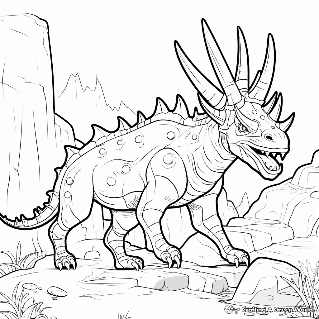 Styracosaurus in the Cretaceous Period Coloring Page 4