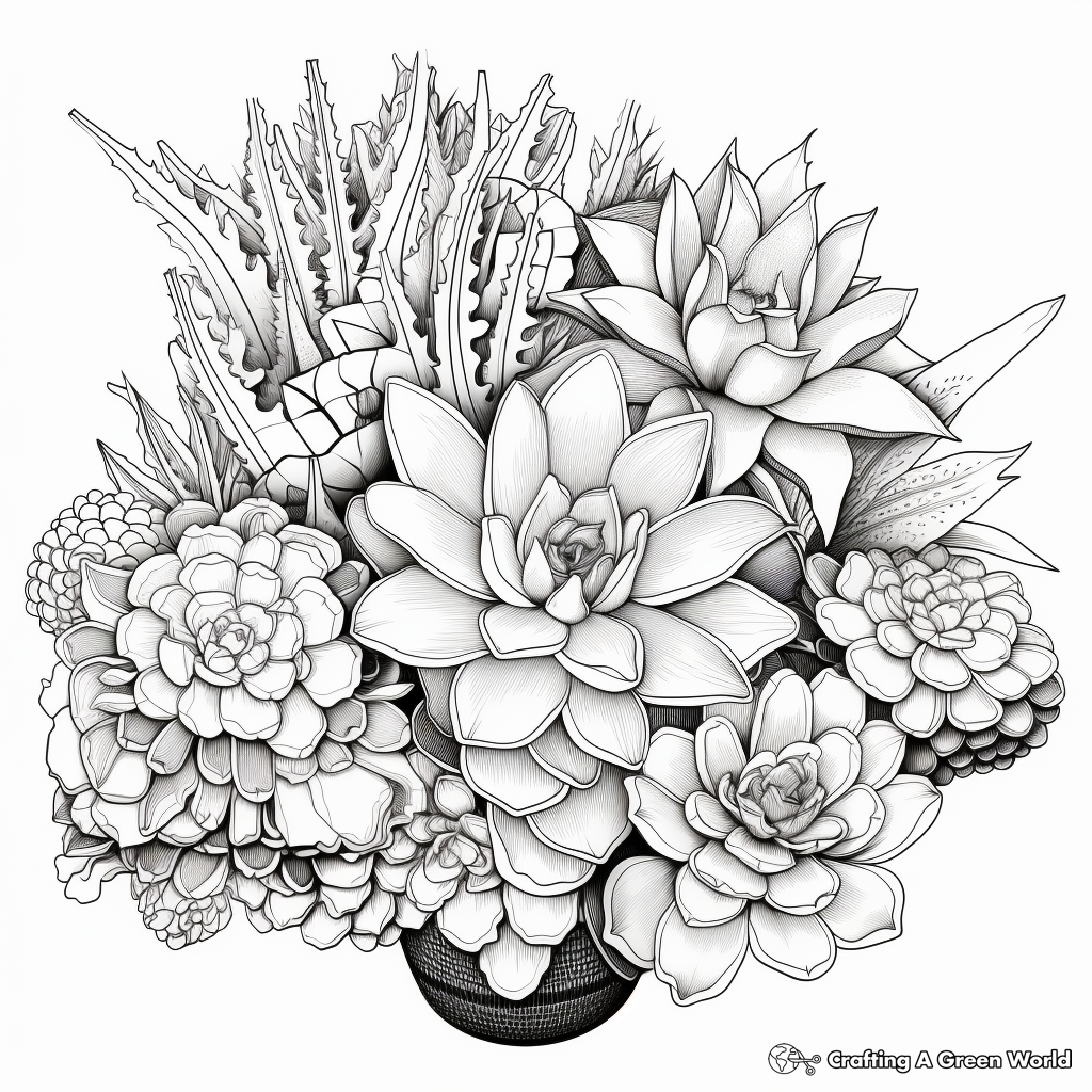 Succulent Love: Intricate Cacti Flower Coloring Pages 4