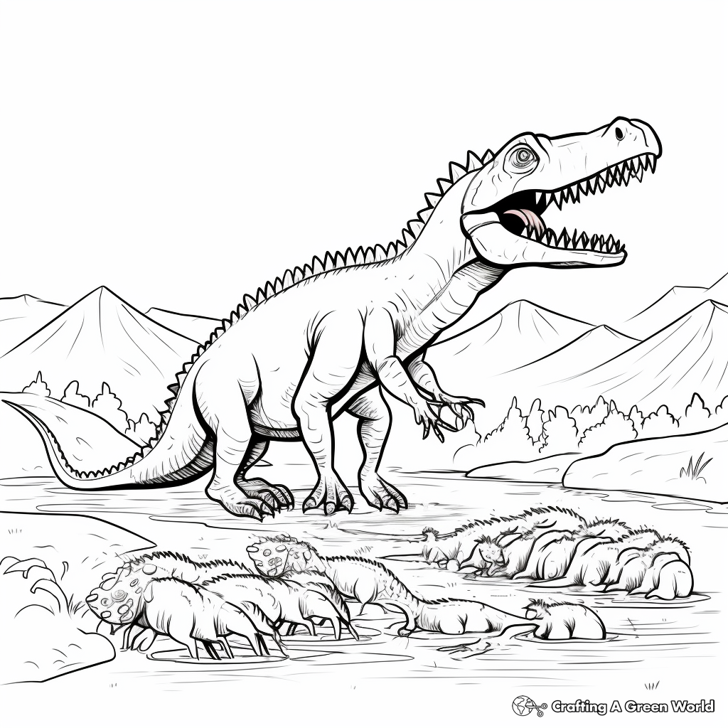 Suchomimus Feeding Time Coloring Pages 1