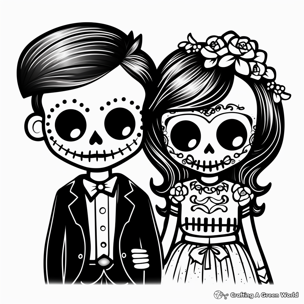 Sugar Skull Couple Coloring Pages 1