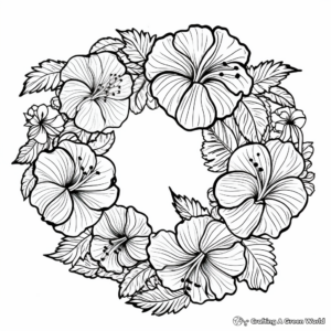Summer-themed Hibiscus Flower Wreath Coloring Pages 2