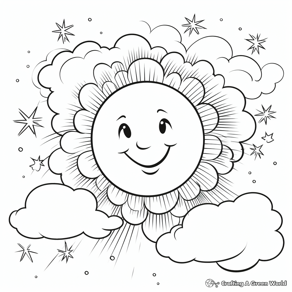 Sun and Clouds Daytime Scene Coloring Pages 1