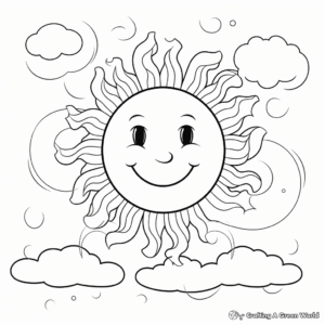 Sun and Clouds Daytime Scene Coloring Pages 2