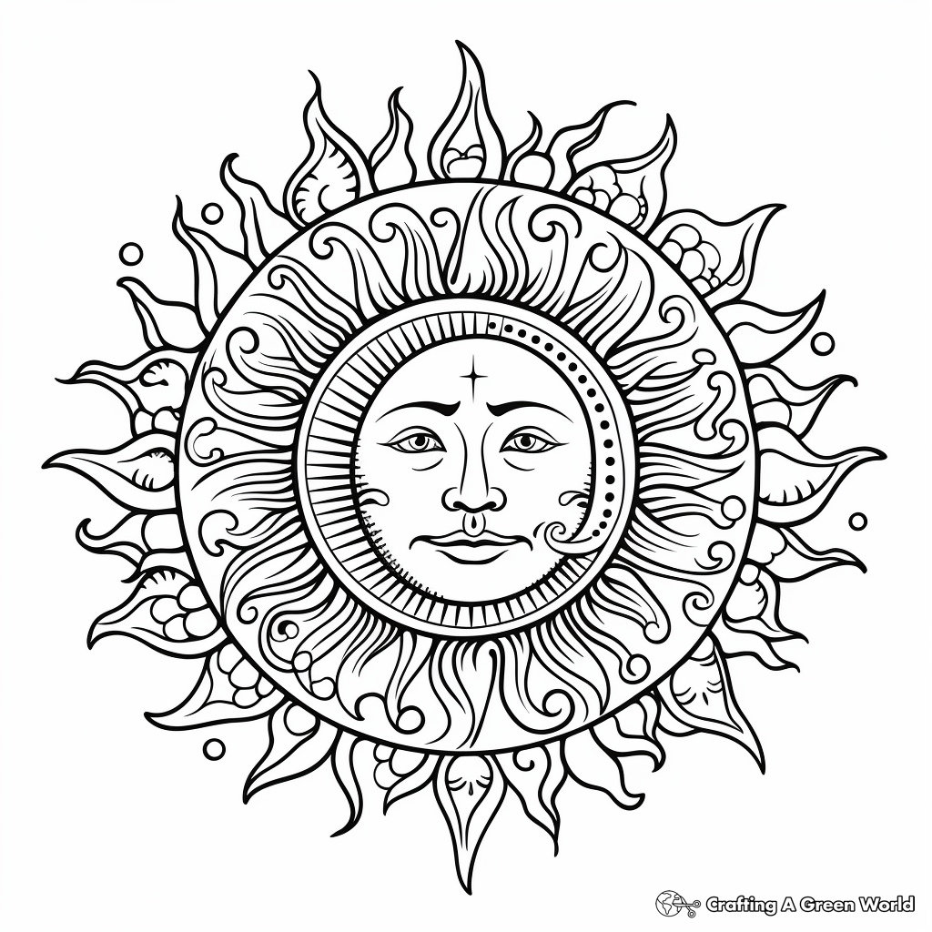 Sun and Moon Mandala Coloring Pages for Adults 2