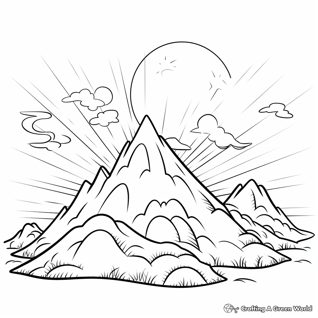 Sun and Moon Over Mountain Landscape Coloring Pages 2