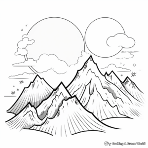 Sun and Moon Over Mountain Landscape Coloring Pages 4