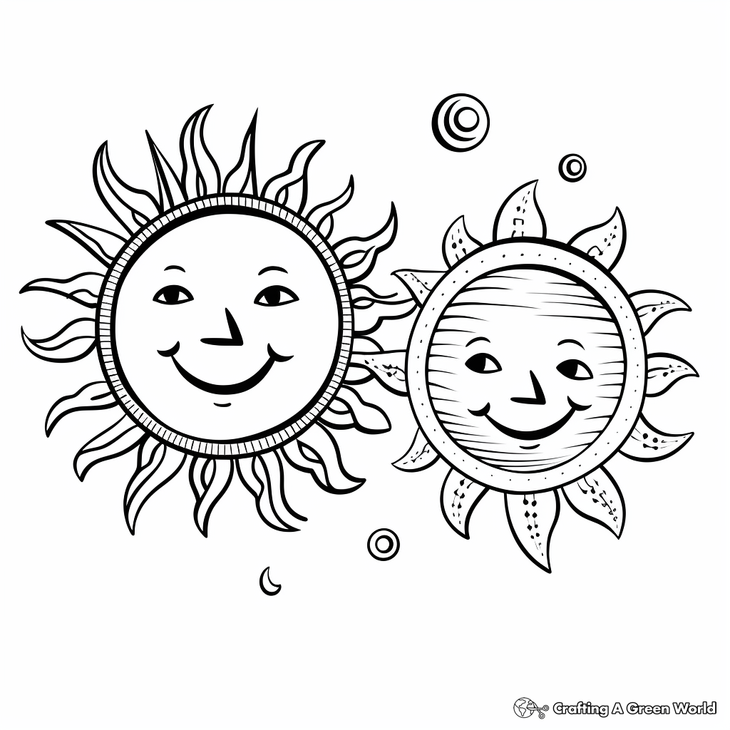 Sun and Moon with Faces Coloring Pages 1