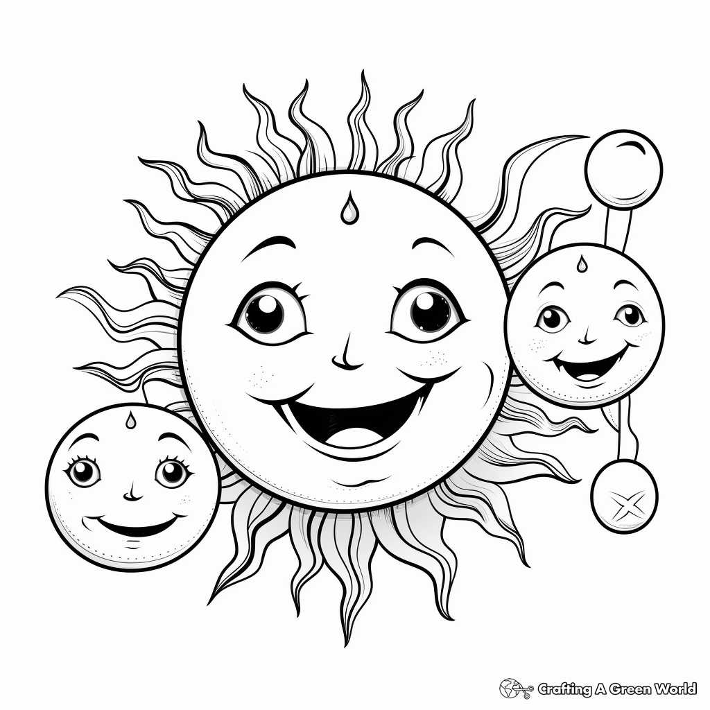 Sun and Moon with Faces Coloring Pages 2