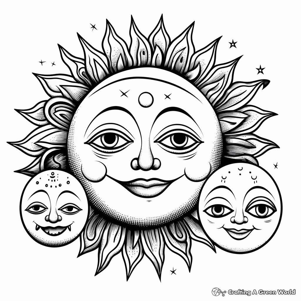 Sun and Moon with Faces Coloring Pages 4