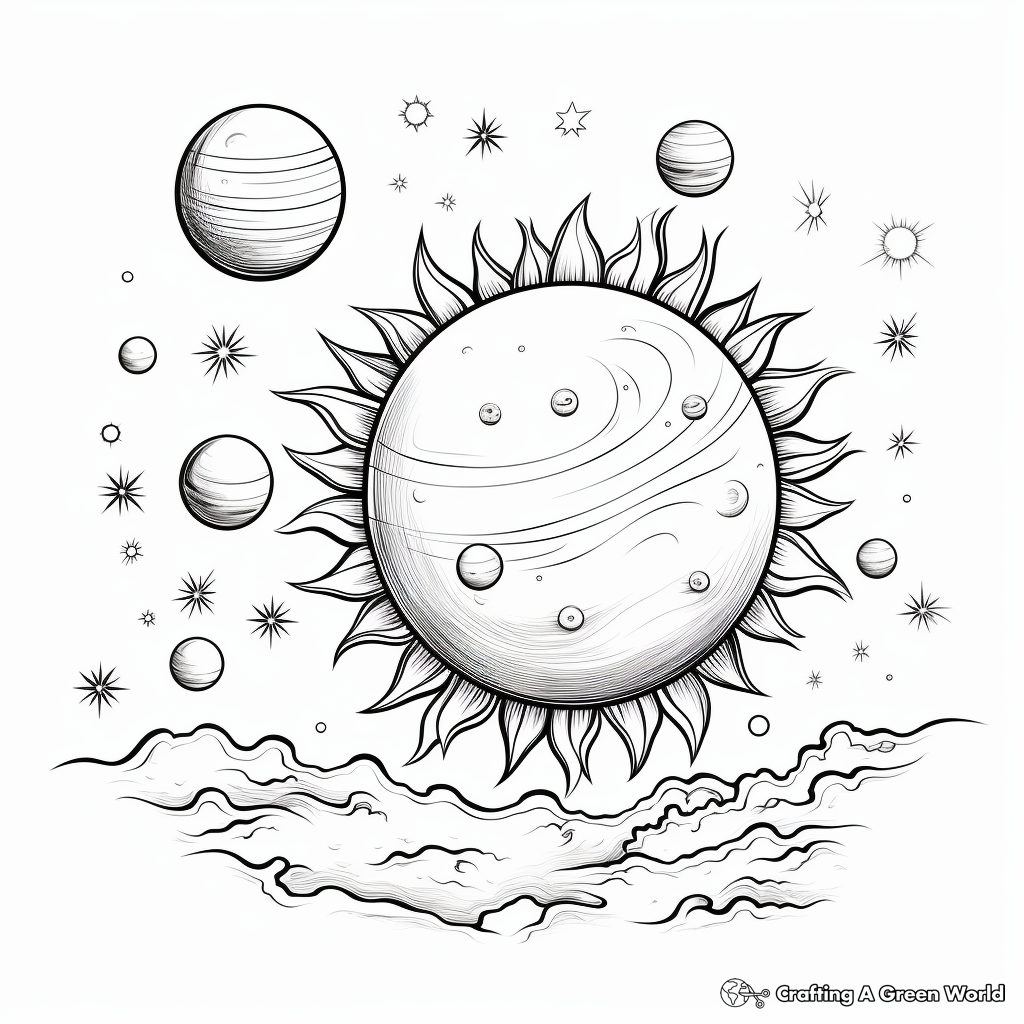 Sun and Planets Space-Scene Coloring Pages 1