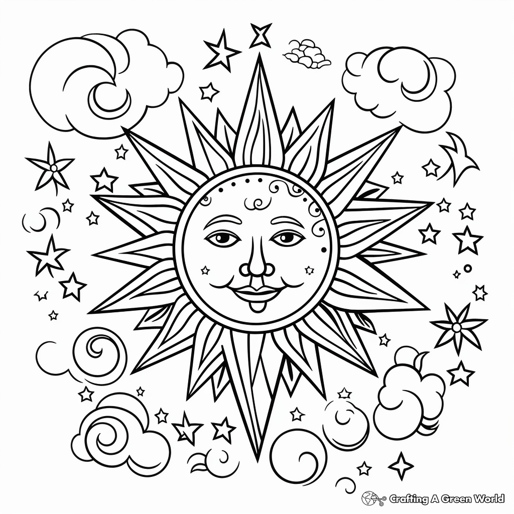 Sun Moon and Star Mandala Coloring Pages 3