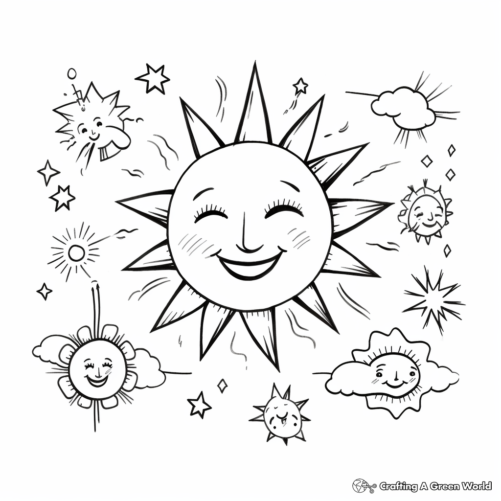 Sun Rays and Rainbow Coloring Pages 3