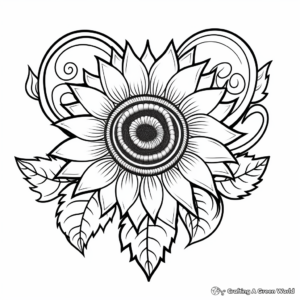 Sunflower and Heart Printable Coloring Pages 4