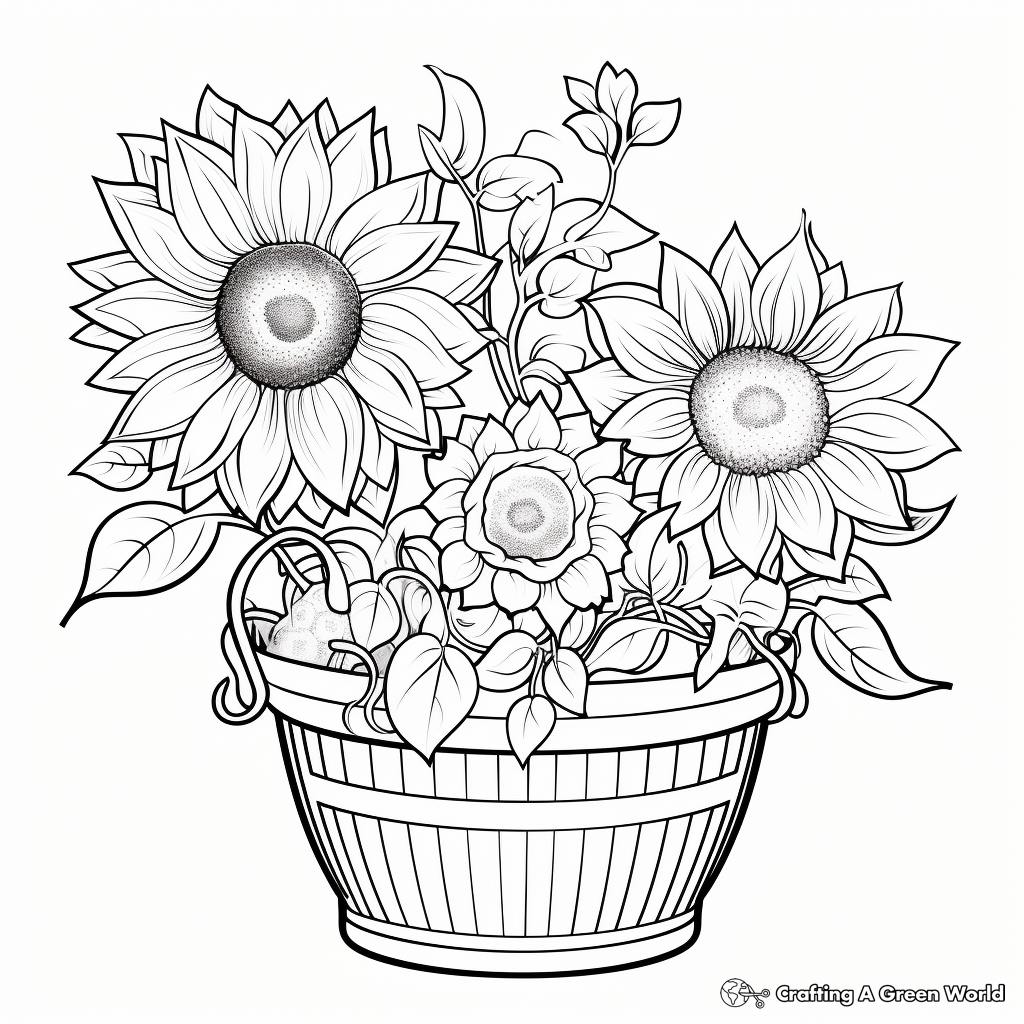 Sunflower Basket Coloring Pages for Sunny Spirits 1