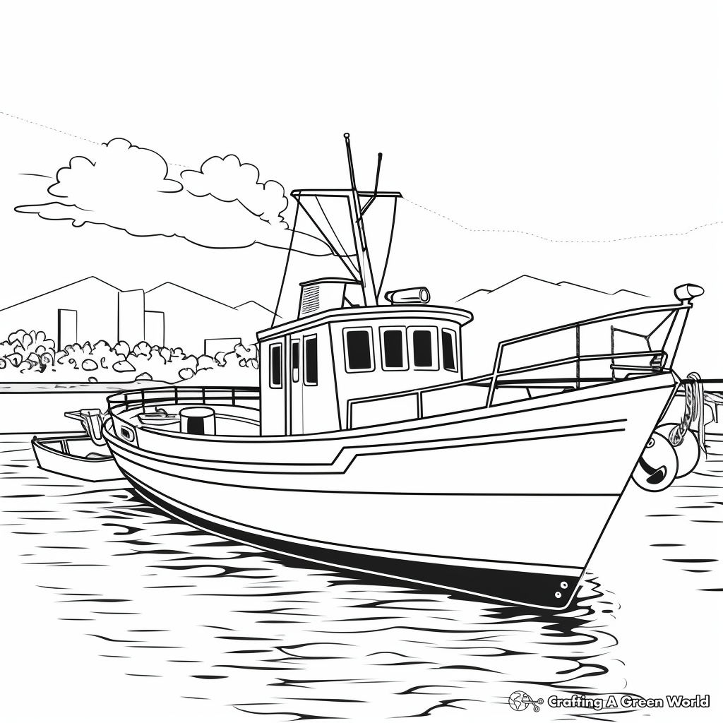 Sunny Day Fishing Boat Coloring Pages 2