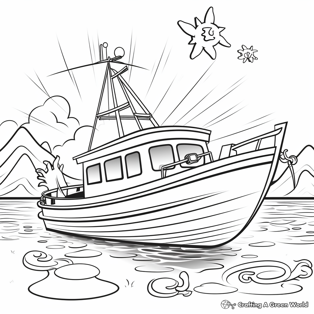 Sunny Day Fishing Boat Coloring Pages 3