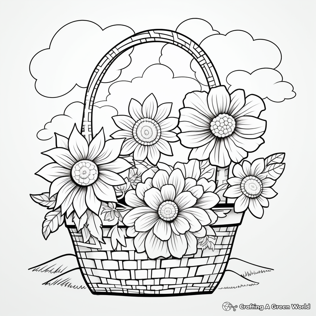 Flower Basket Pretty Hand-drawn High Resolution Coloring - Etsy