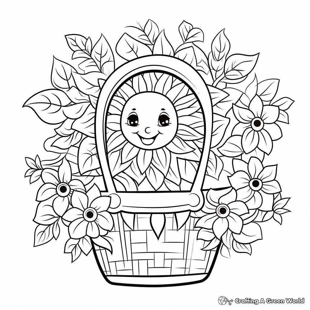 Sunny Day Flower Basket Coloring Pages 3
