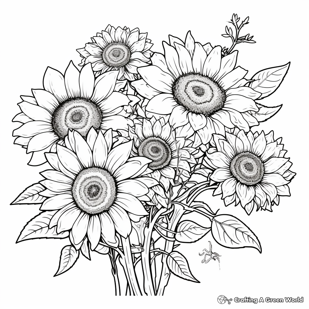 Sunny Sunflower Bouquet Coloring Pages 4