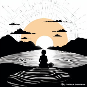 Sunset Meditative Coloring Pages 4