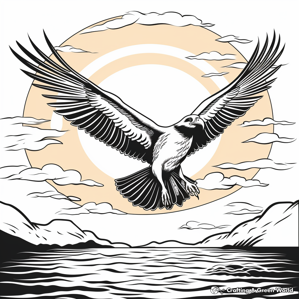Sunset Scene with Osprey Coloring Pages 1