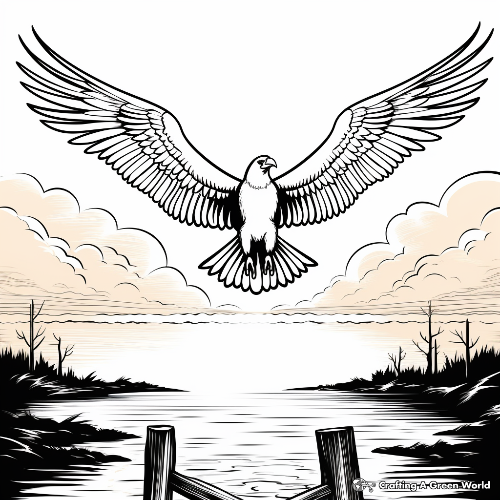 Sunset Scene with Osprey Coloring Pages 2