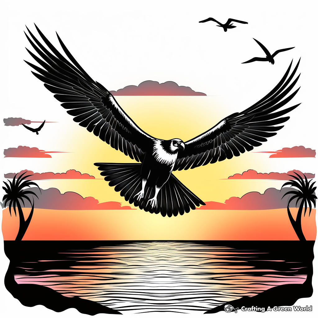 Sunset Scene with Osprey Coloring Pages 4