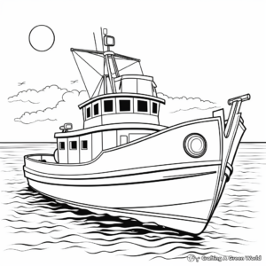 Sunset View Fishing Boat Coloring Pages 1