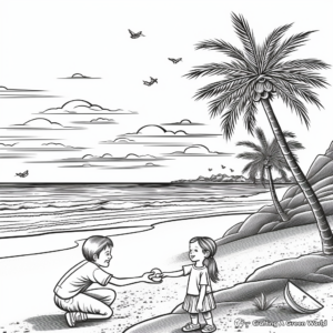 Sunsets and Selife: Beach Scene Coloring Pages 2