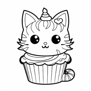 Super Cute Cat Cupcake Coloring Pages 1