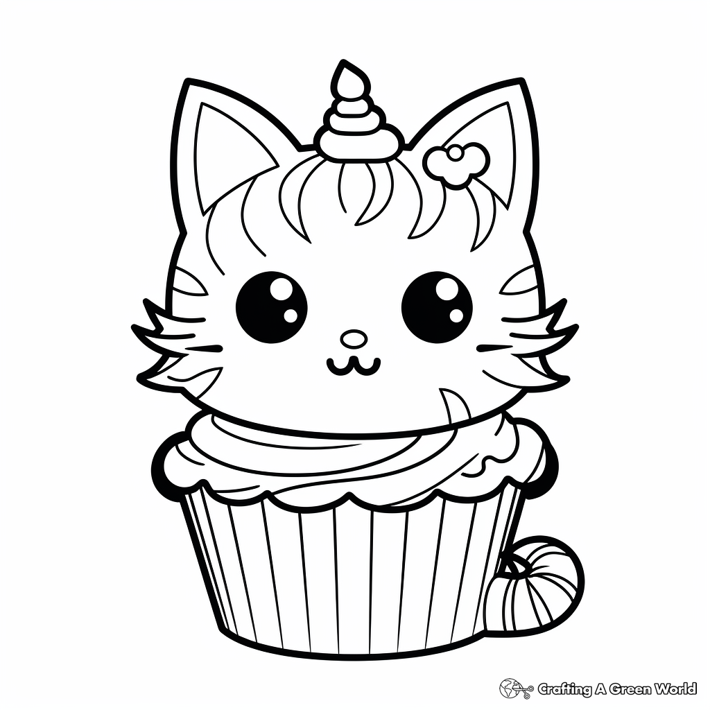 Super Cute Cat Cupcake Coloring Pages 1