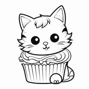 Super Cute Cat Cupcake Coloring Pages 4