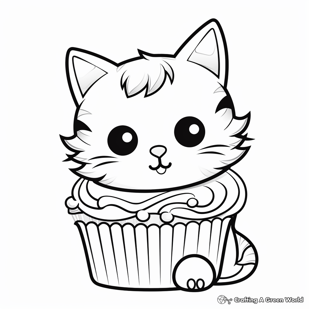 Super Cute Cat Cupcake Coloring Pages 4