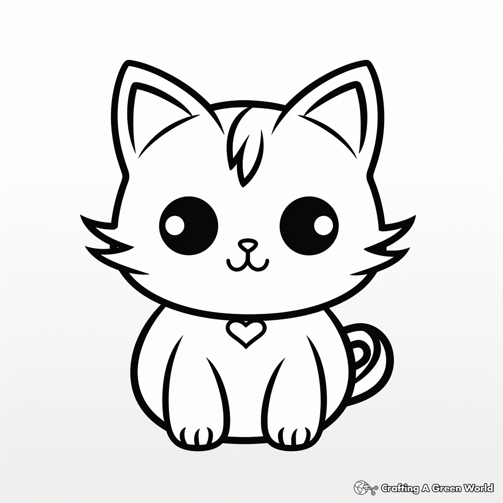 Super-Cute Kawaii Cat with Heart Coloring Pages 1