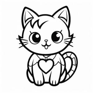 Super-Cute Kawaii Cat with Heart Coloring Pages 2