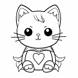Super-Cute Kawaii Cat with Heart Coloring Pages 3