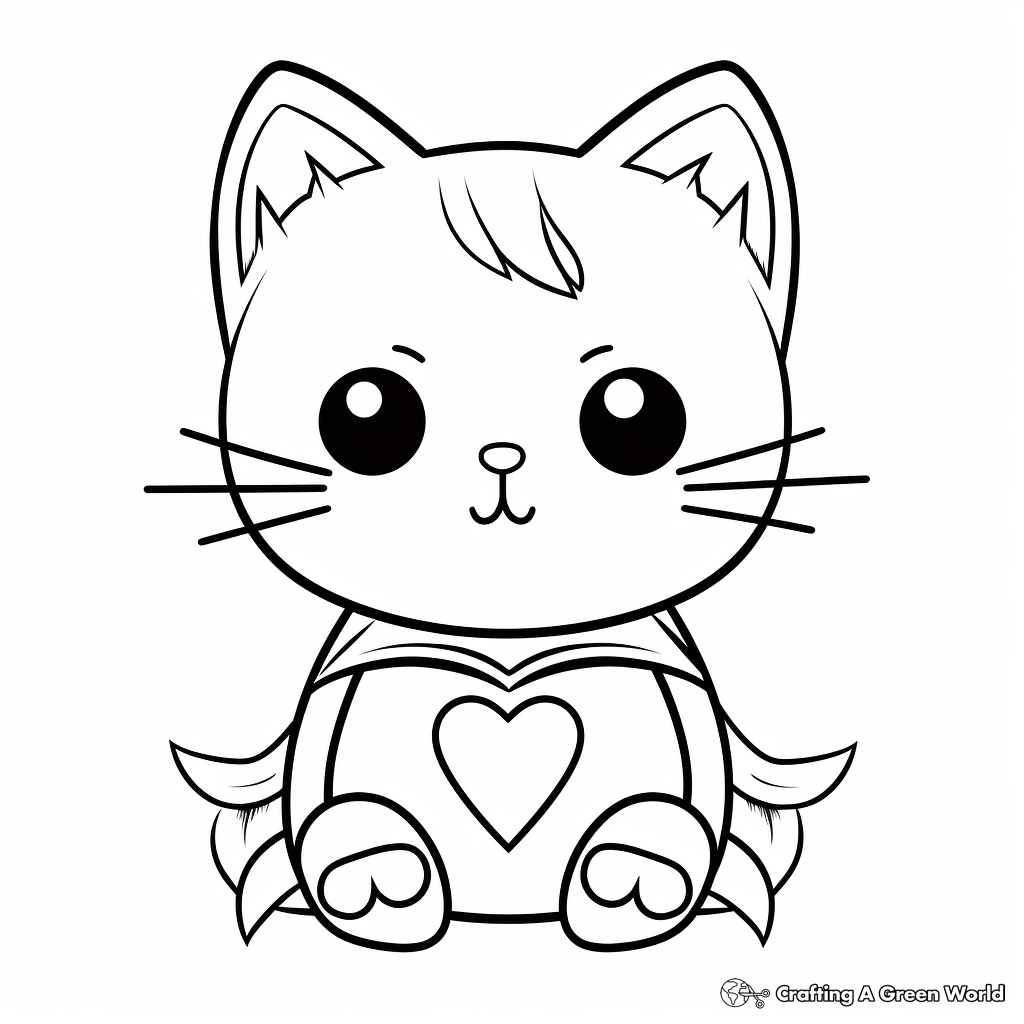Super-Cute Kawaii Cat with Heart Coloring Pages 3