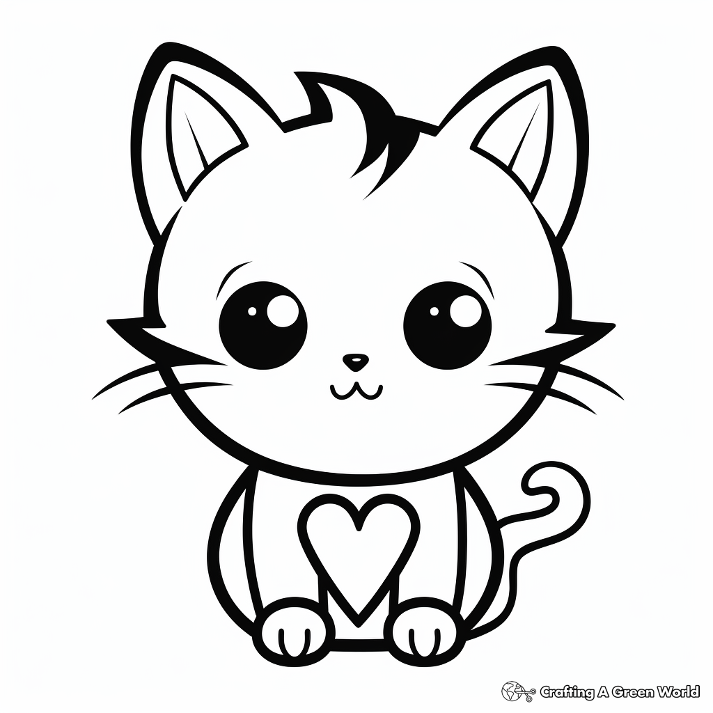 Super-Cute Kawaii Cat with Heart Coloring Pages 4