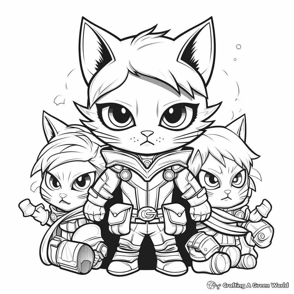 Superhero Cat Pack Coloring Pages for Fantasy Lovers 3