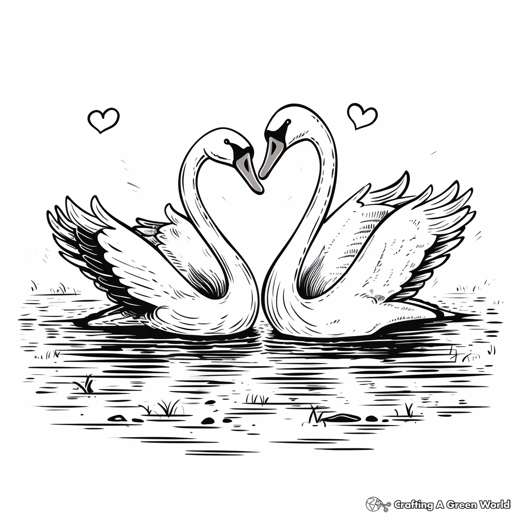 Swan Pair in Love Coloring Pages 1