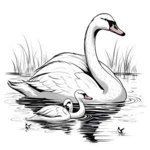 Swan Reflecting on Water Coloring Pages 1
